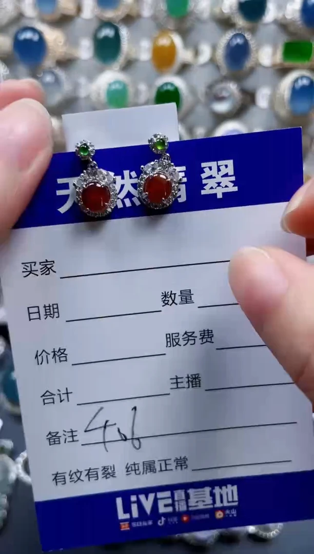 银S925镶嵌翡翠耳饰406