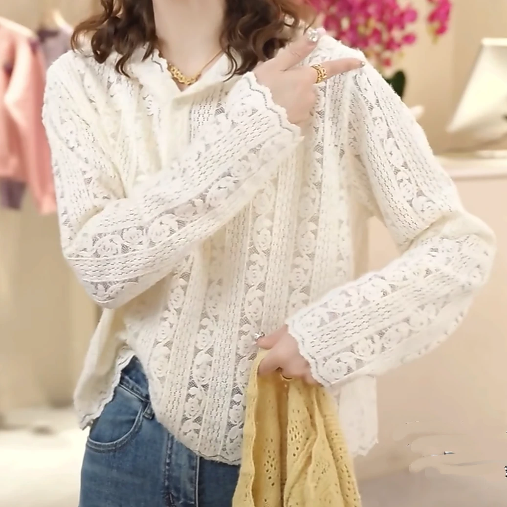 花朵戴帽仙仙蕾丝上衣2025新款春设计感拼接连帽衫气质高级感时尚