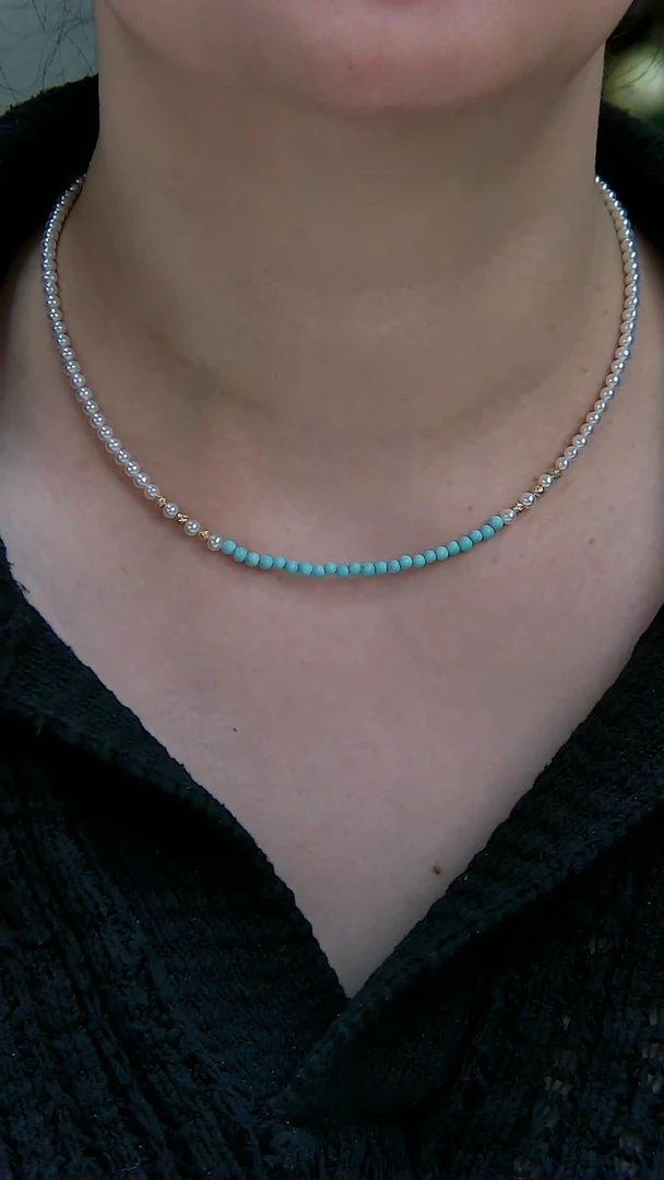 【闪购商品】淡水珍珠颈饰18K金镶嵌淡水珍珠绿松石项链