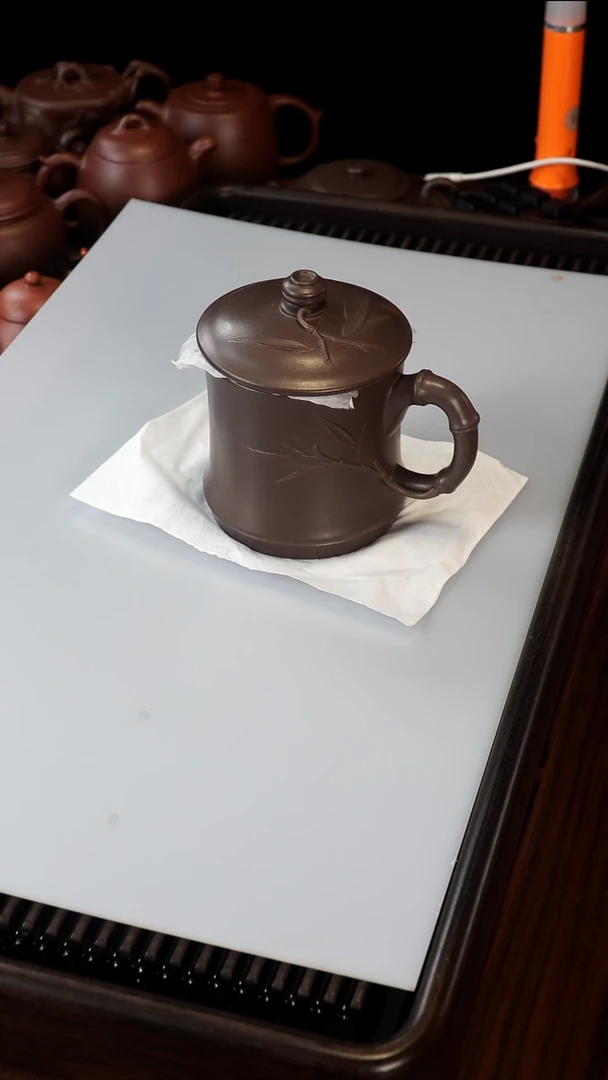 茶壶紫砂乖***?半手紫泥竹节盖杯