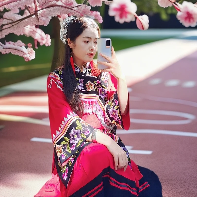 古夷彝族复古民族风中长套装传统中式女款民族服饰少数彝族服装