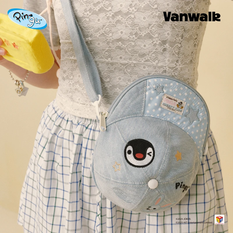 VANWALK Pingu企鹅新款撞色帽子单肩包少女出游休闲ins小众斜挎包