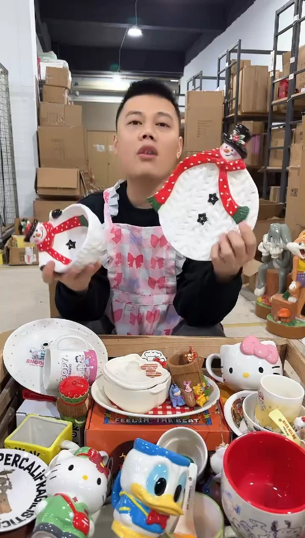 瓷片原盒雪人盘加雪人碗