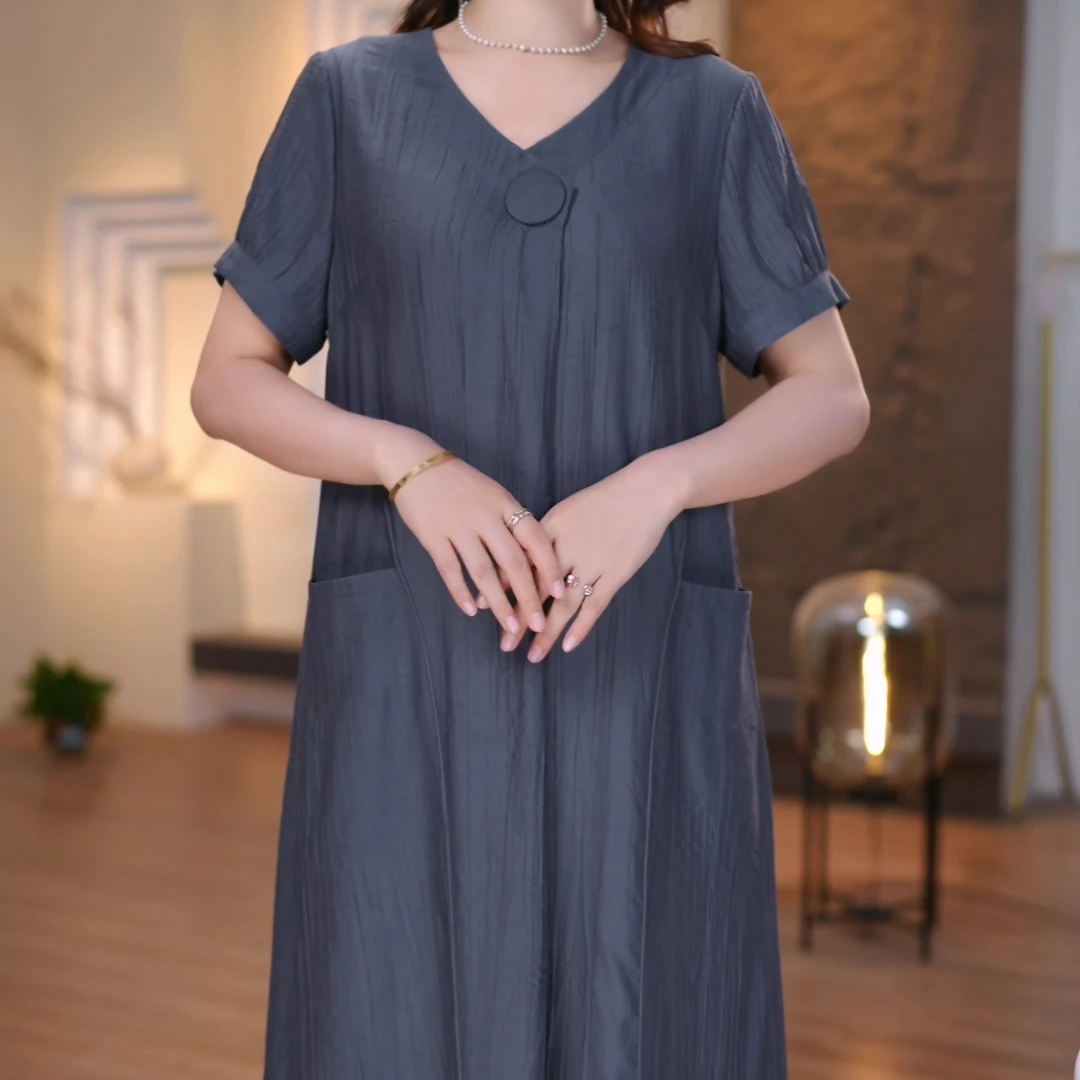 2025夏季新款加肥加大连衣裙大码女装显瘦遮肉减龄时尚妈妈装（圆）