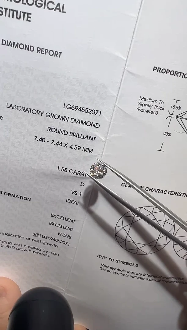 裸石实验室培育钻石LG2071 1.55ct