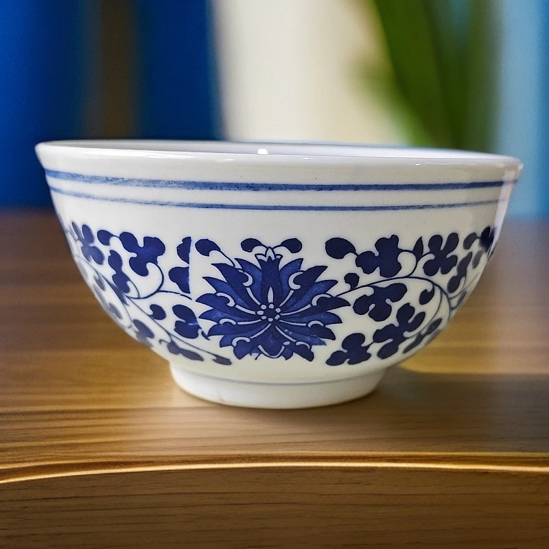 景德镇陶瓷釉下青花缠枝莲4.5寸小碗