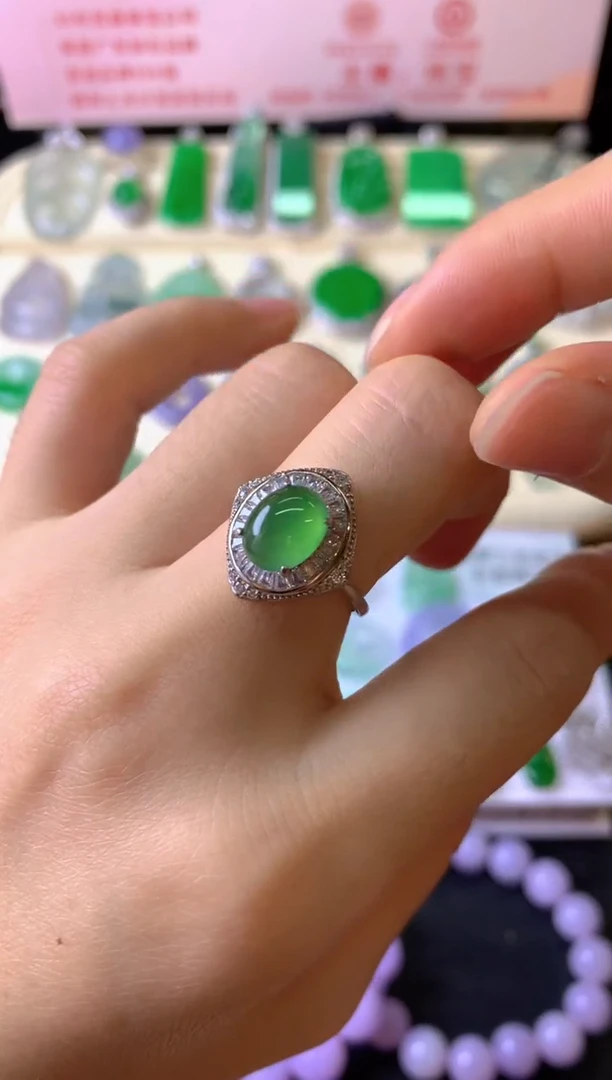 银S925镶嵌戒指翡翠小*姐戒指