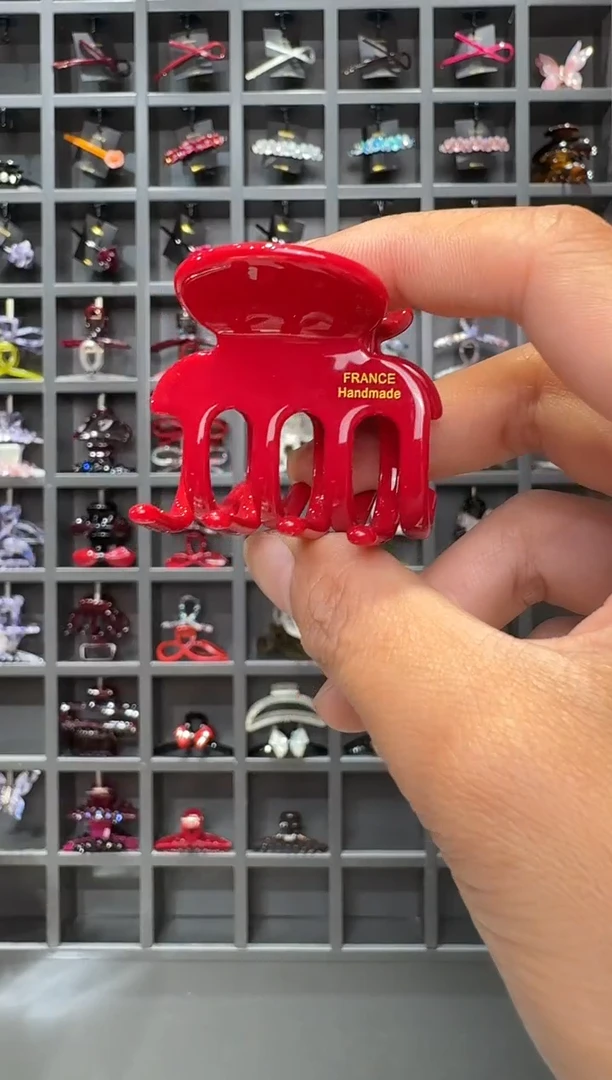 醋酸非金属韩国醋酸品牌发饰4.5cm少发量全抓半扎发抓夹一支正红