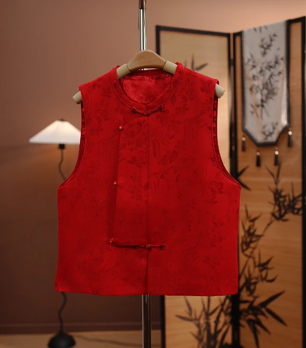 【落月】DY新中式红色马甲女士无袖四季可穿新款国风坎肩外穿马夹