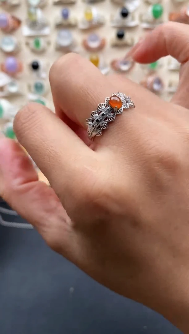 银S925镶嵌戒指翡翠缅甸天然A货翡翠2  8-5