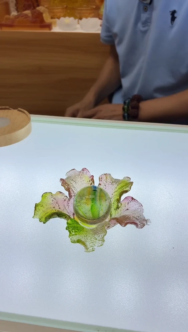 琉璃手工艺品古法琉璃百财叶加星空球