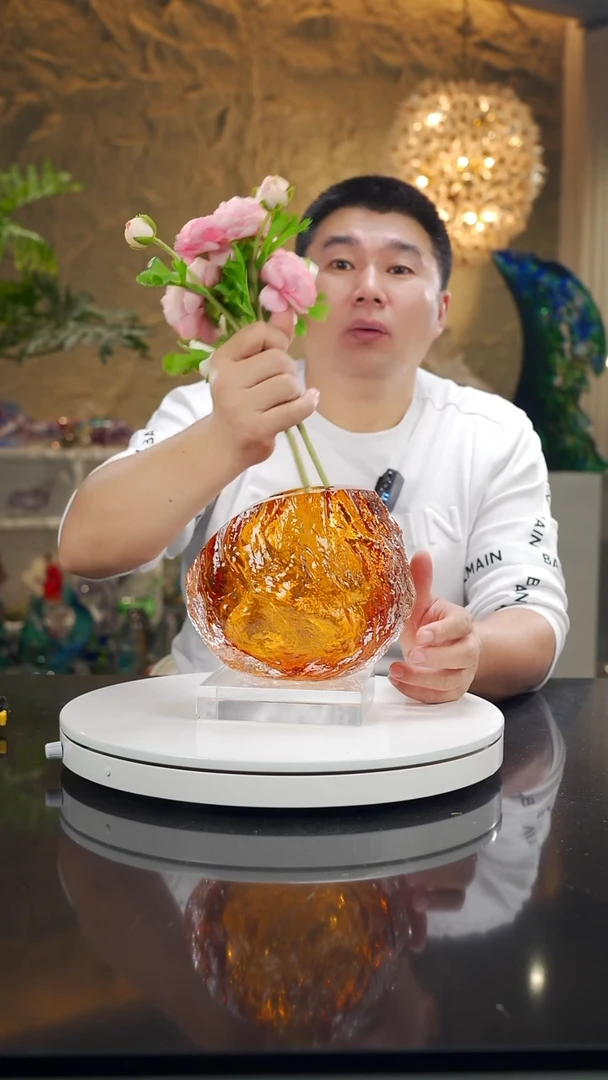 摆件福利设计款琥珀火山石花瓶小号