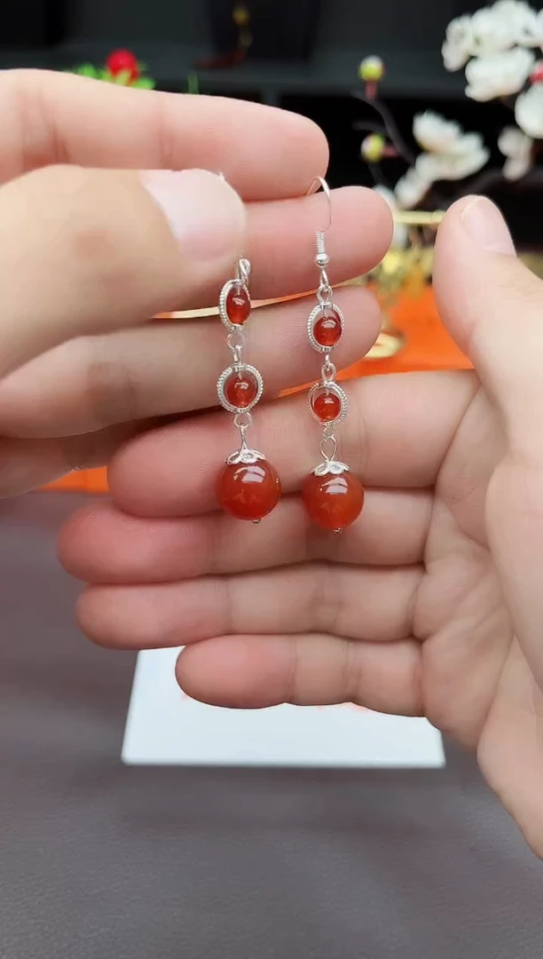 玛瑙/玉髓耳饰银S925镶嵌903000