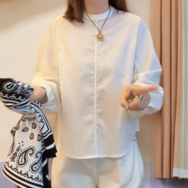 设计感气质白色长袖衬衫女秋季2025新款时尚休闲宽松显瘦衬衣上衣