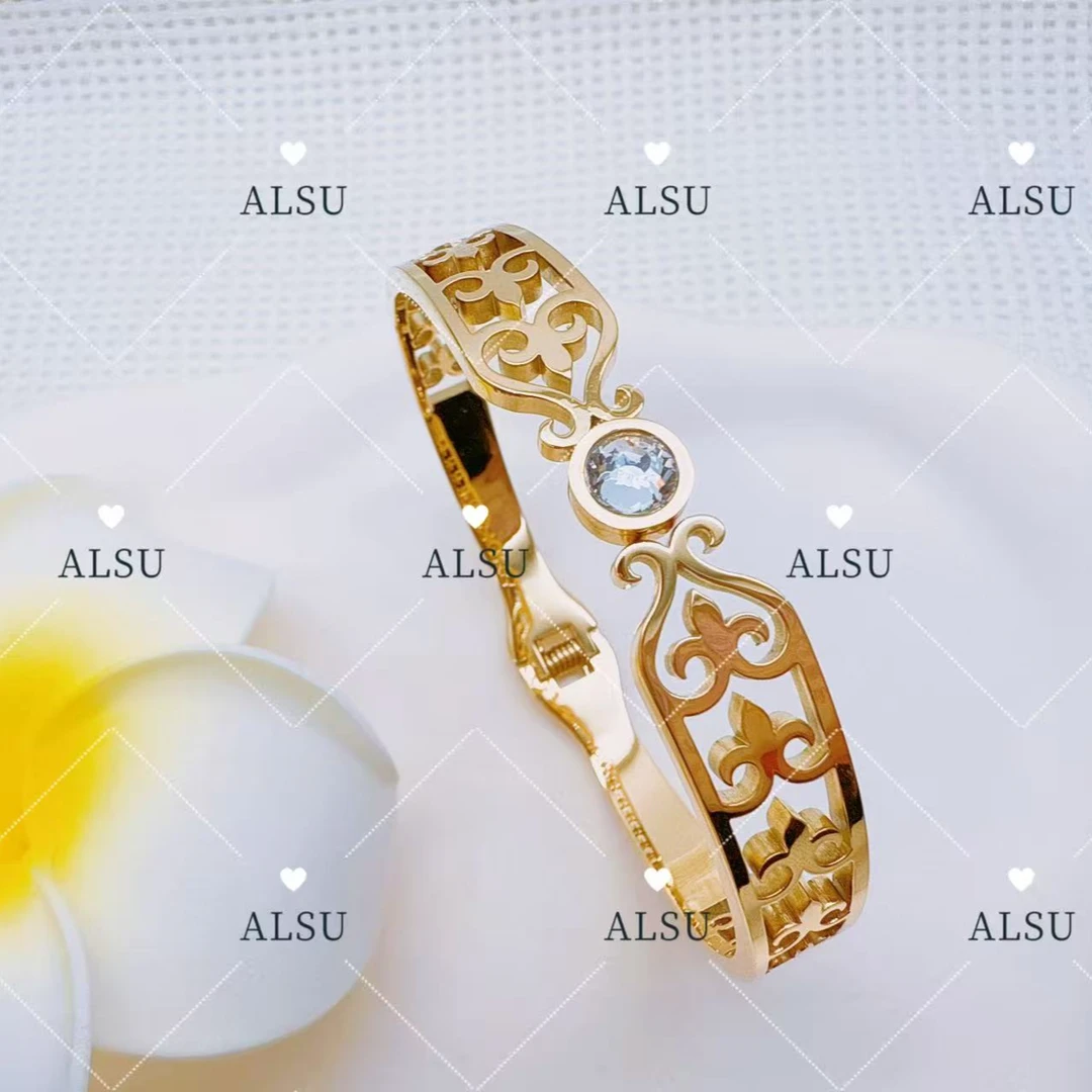 合金手镯 ALSU原创新款经典民族风镂空花纹手镯百搭复古时尚气质