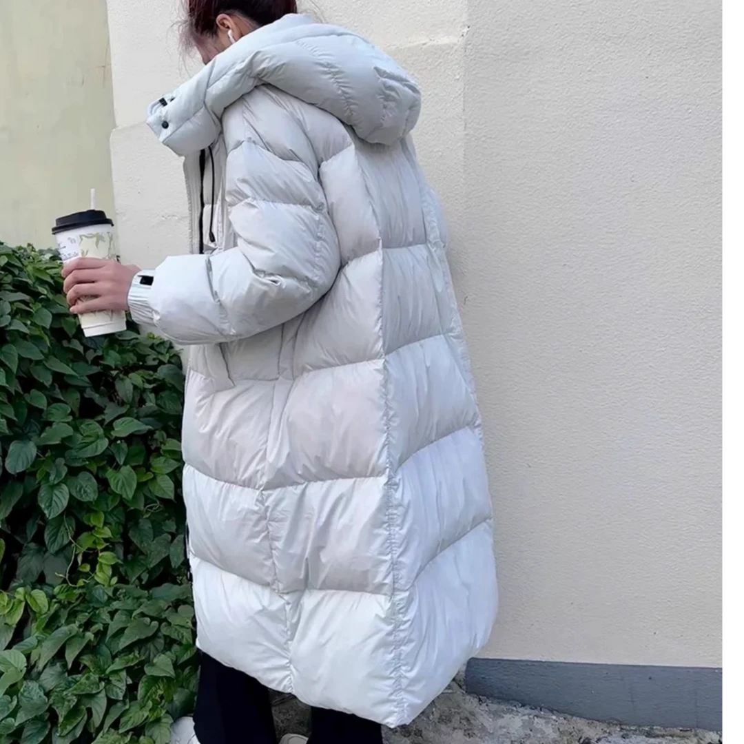 新款时尚长款韩版羽绒服女款休闲女款百搭女士情侣连帽宽松潮流