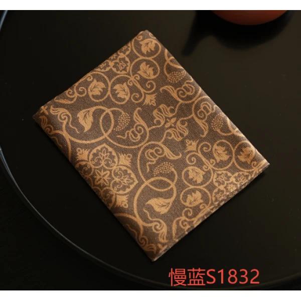 【三山拙垆】【璎珞宝相纹】咖色 纯棉茶巾23*20cm（慢蓝S1832）茶道