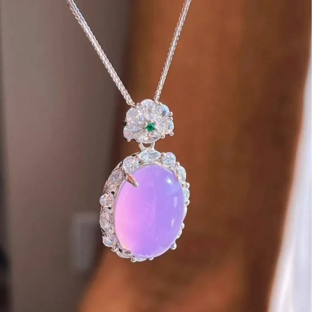 【 紫罗兰高冰马达加斯玉髓】大蛋面满锆吊坠精工 双封底