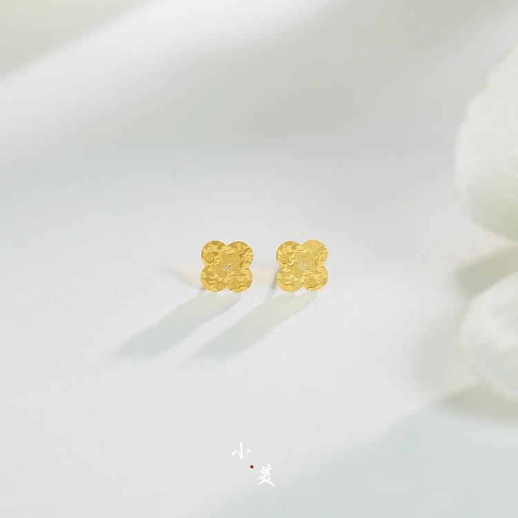 18K金碎冰冰小财神四叶草耳钉配件 G30164