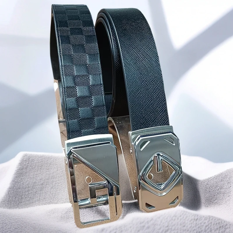 头层牛皮+不锈钢自动扣）男士商务休闲无夹层带宽约3.4cm厚3.8mm