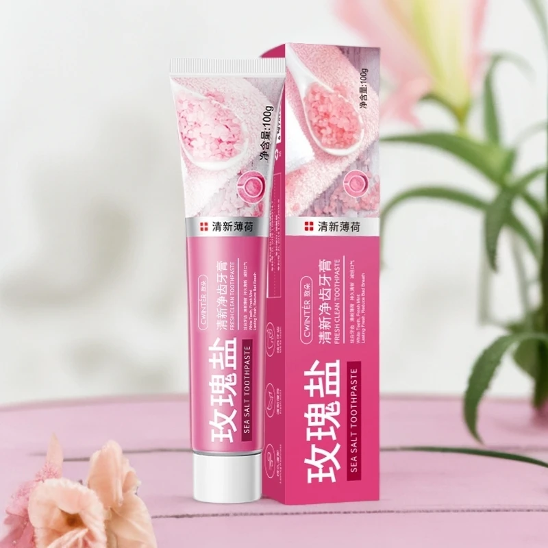 玫瑰盐牙膏亮白去黄去牙渍去口臭清新口气清洁牙齿平价成人家庭装