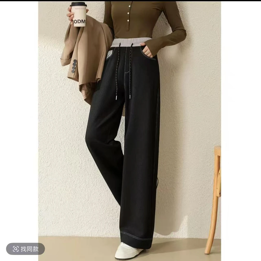 3316 G 女士高腰加绒直筒裤 F02