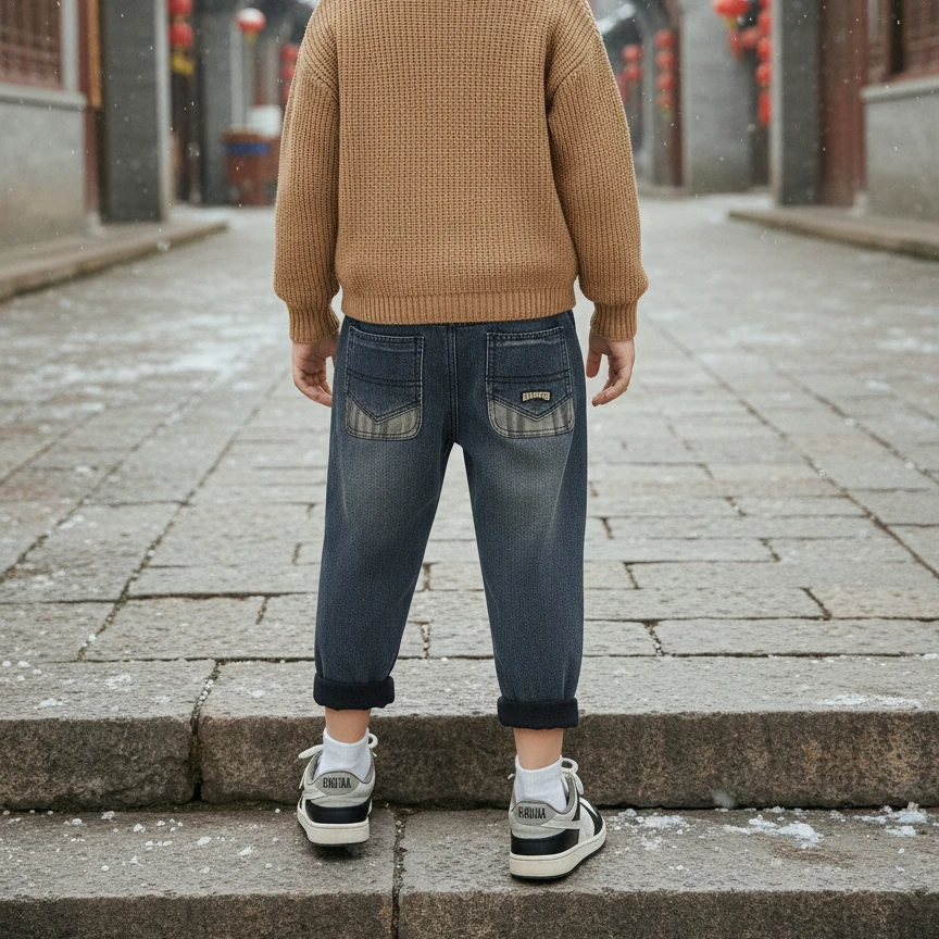 儿童加绒牛仔裤2025新款男童韩版冬装中小童宽松秋冬季加厚休闲裤
