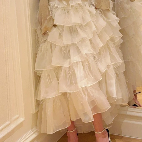 【11月期】你的呵呵 层纱鸵鸟毛蛋糕裙