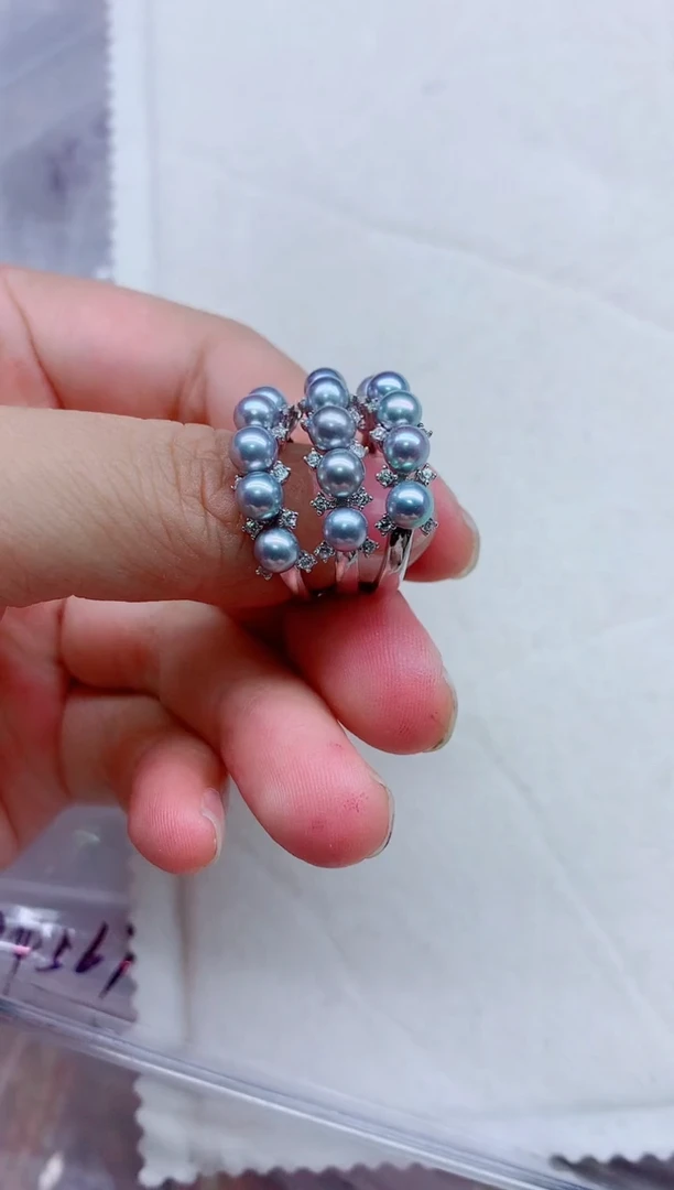戒指银S925镶嵌淡水珍珠多样性发其一，非无暇