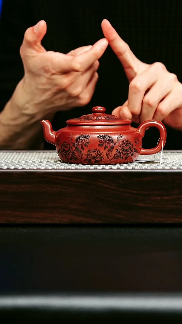 茶壶紫砂宜兴紫砂 笠帽 龙血砂 周昌英h461