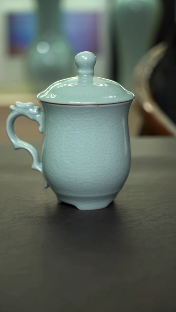 杯子瓷粉青龙把办公杯微瑕