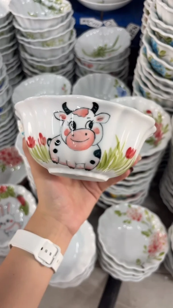 瓷片景德镇陶瓷食品级手绘釉中彩-花边碗