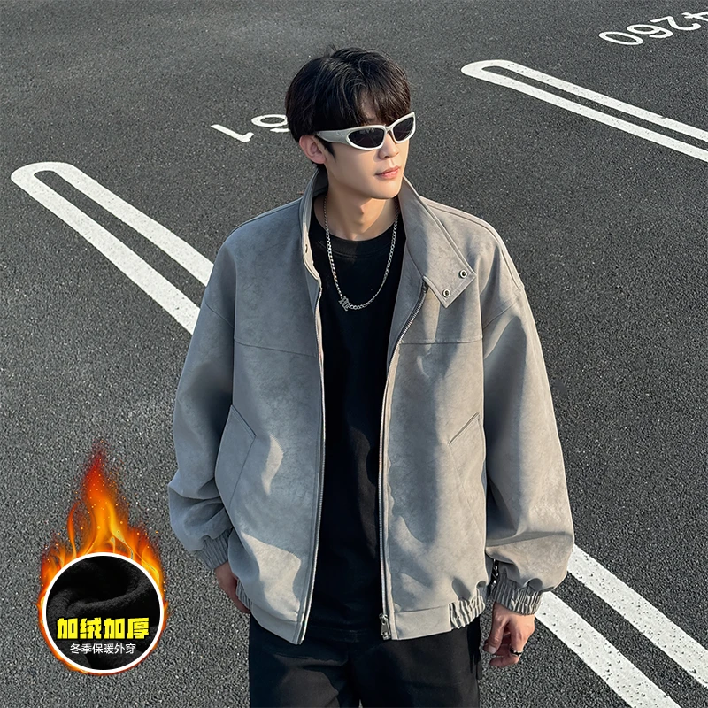 【帅帅酷专属】春秋扎染加绒PU皮夹克美式立领三防皮衣宽松百搭外套