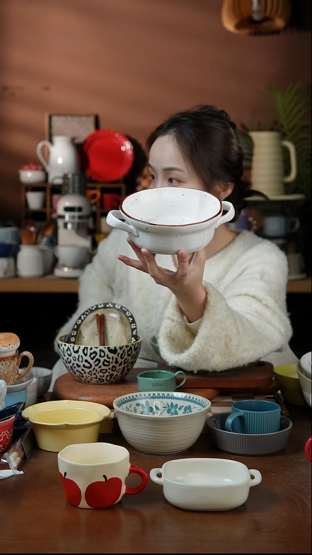 瓷片6英寸星空麻点异形双耳碗 微瑕 凑满20发货