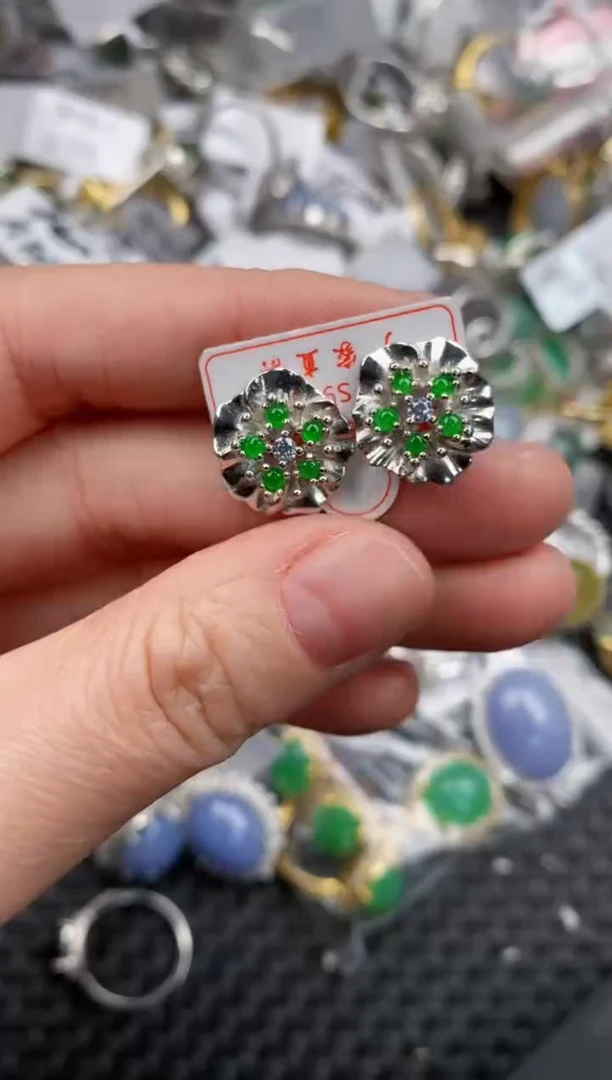 银S925镶嵌戒指翡翠10             5