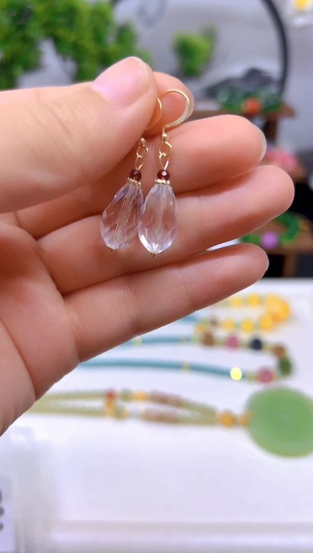 水晶耳饰14K金镶嵌E812