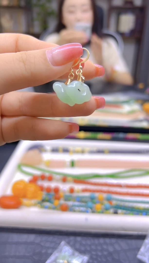 14K金镶嵌和田玉耳饰DIY款E869