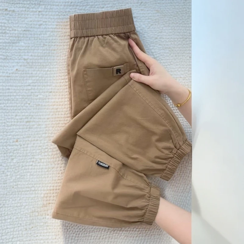 夏季薄款小个子九分裤女水洗棉宽松高腰弹力哈伦裤百搭显瘦奶奶裤