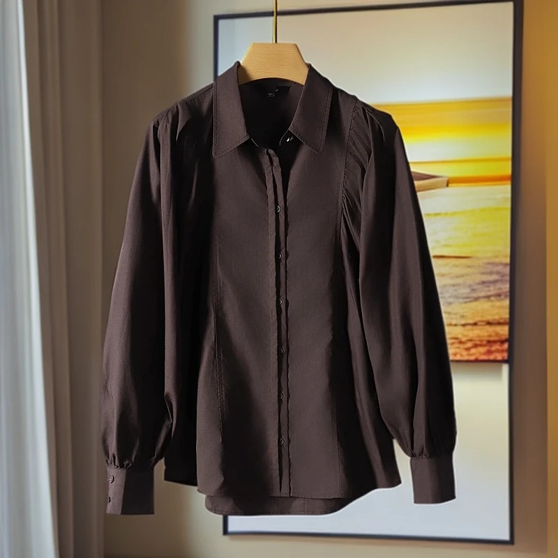 TA图】剪标莱赛尔北欧复古尖领显瘦宽袖衬衫上衣女022品牌折扣25春