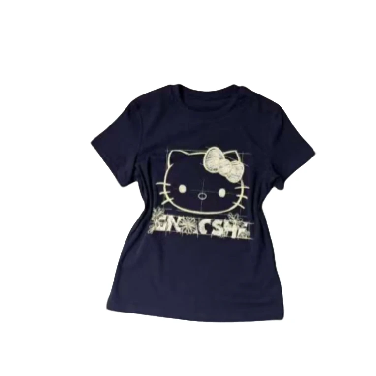 118蓝色刺绣猫咪T恤