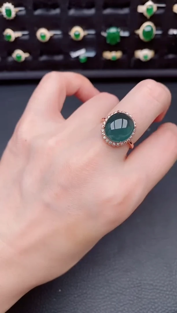 银S925镶嵌戒指翡翠天然a货翡翠113