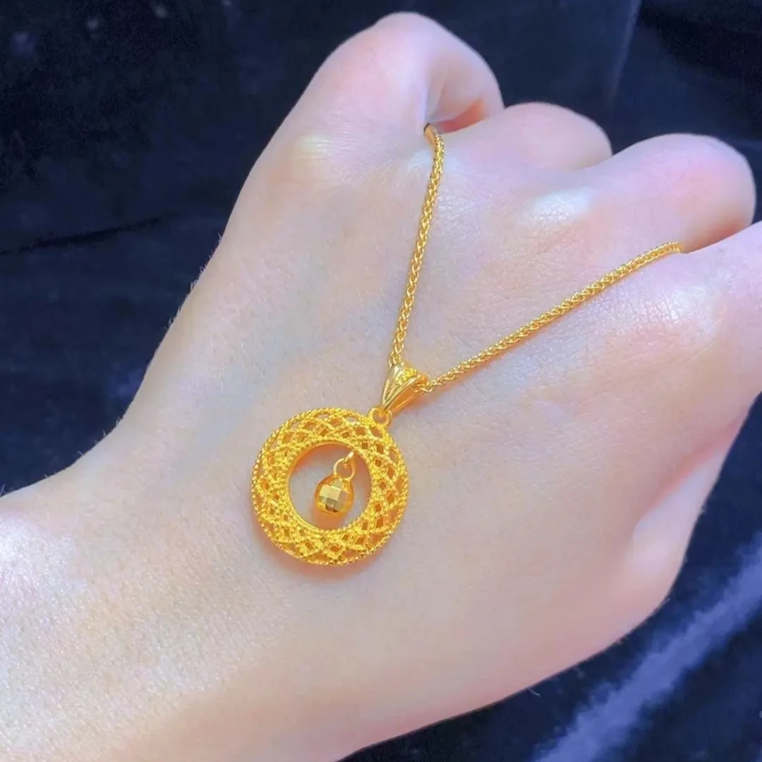 铜合金项链 花丝网格平安扣项链小众镂空设计轻奢气质女锁骨链