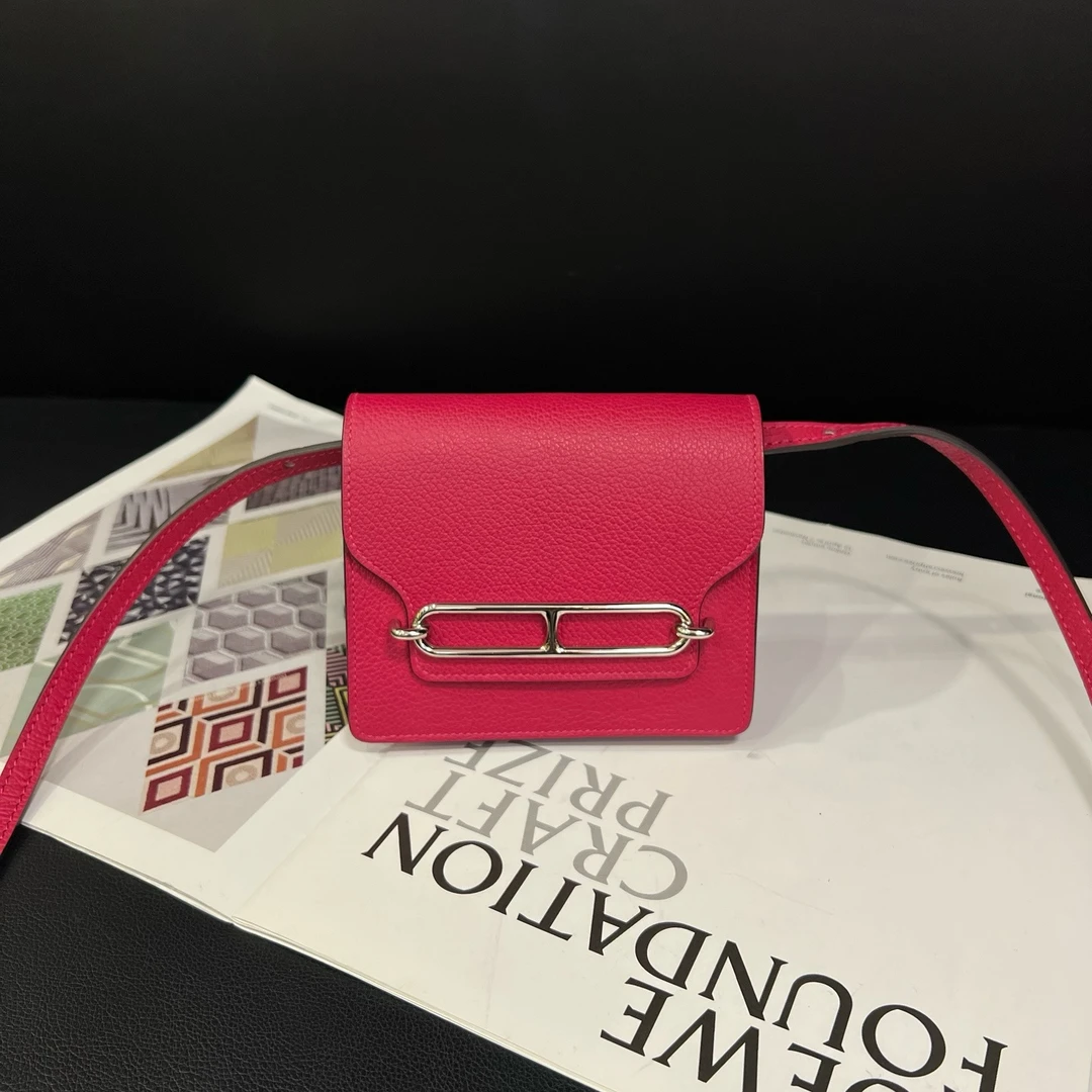95新 Hermes/爱马仕 玫红色slimZ刻21年单肩包B5919后配肩带