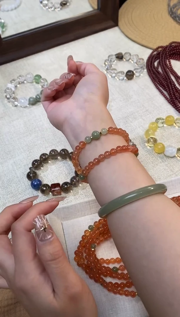 合金手链水晶《年年有鱼》南红和田玉设计款双圈5-6mm多样性发一