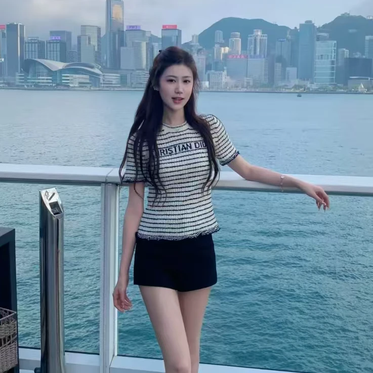 99新 DIOR/迪奥 【无吊牌】条纹针织圆领短袖 36