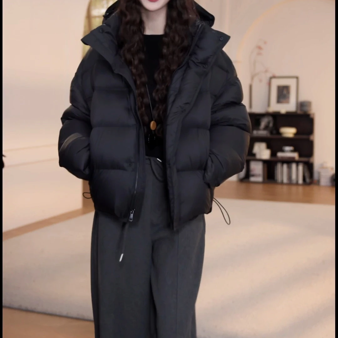 冬季新款复古轻奢连帽拉链棉服外套保暖设计感下摆可收棉服外套女