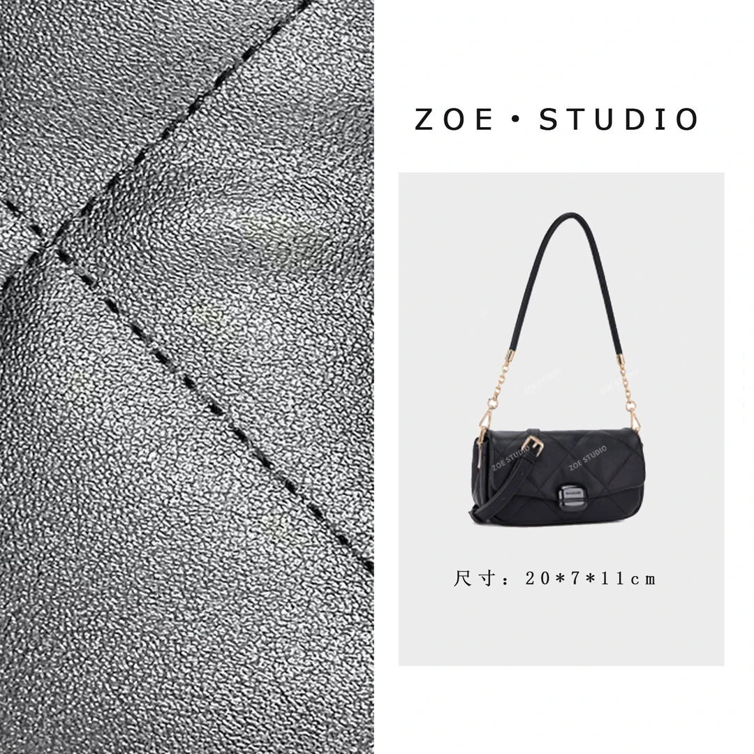 【佐伊甄选】QYX-81489-黑色轻奢女士时尚百搭小众单肩挎包拼色