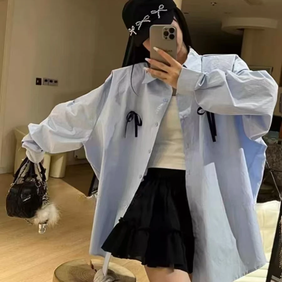 D856东大门洋气时尚复古蝴蝶结衬衫