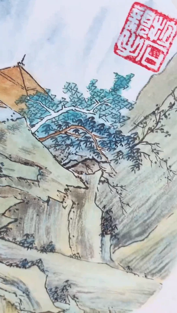 国画张腾云卡纸山水
