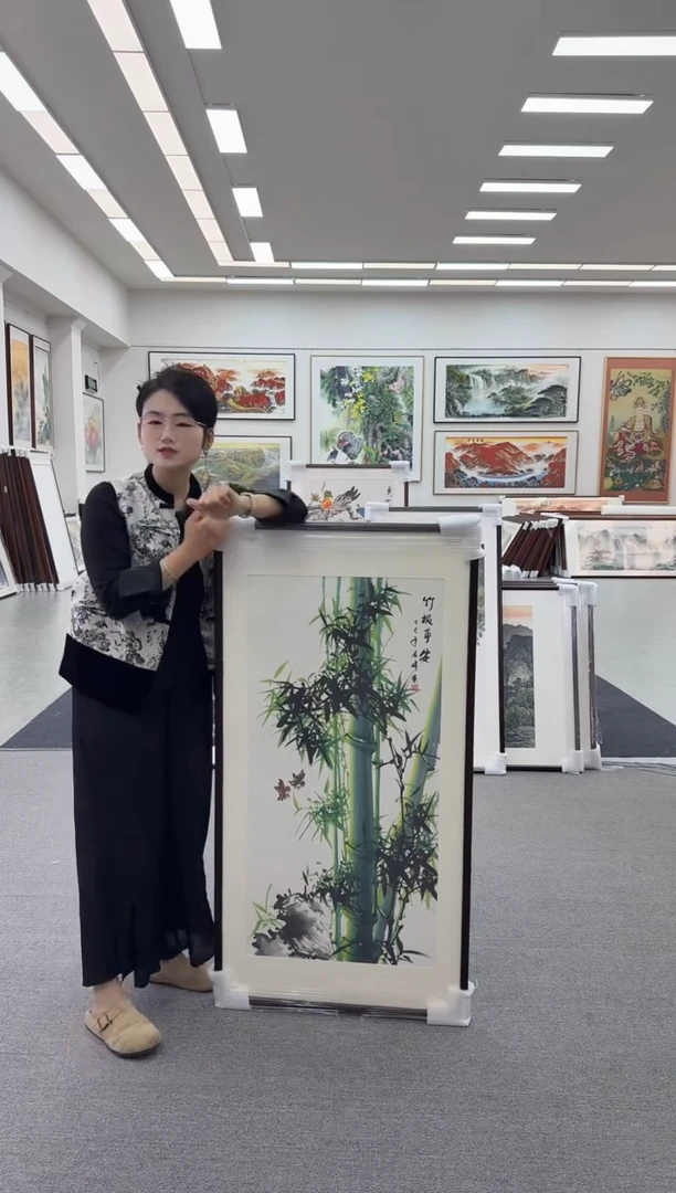 国画手绘125*65竹报平安